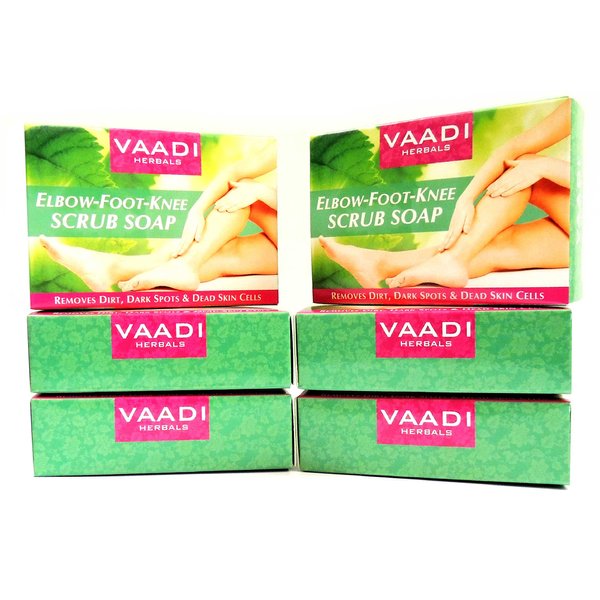 Elbow Foot Knee Scrub Soap (Bar Soap) with Almond and Walnut Scrub - Each 2.65 Oz - Pack of 6 (16 Oz) - Vaadi Herbals