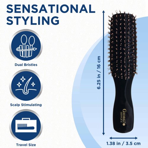 Giorgio Gentle Mini Hair Brush for Men and Detangler Hair Brush for Thick Hair Dual Length Bristles, Hair Brush for Fine Hair Scalp Massager Brush and All Hair Types Travel Detangling Brush