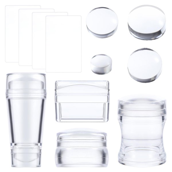 AHQiZFX 4 Pcs Nail Stamper, Clear Silicone French Nail Art Stamper Set with 4 Scrapers Round Rectangular Double Head Body Jelly Nails Art Template Tools for DIY Nail Art Manicure