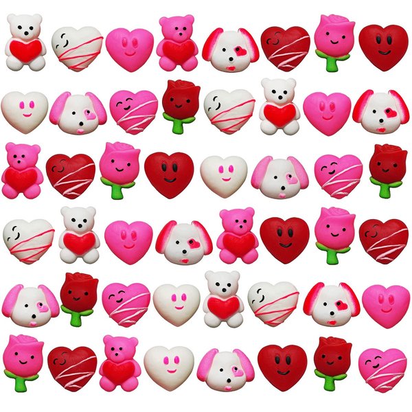 ArtCreativity Mini Valentines Squishies Toys, Bulk 48 PCS, Valentines Gifts for Kids in 12 Cute Designs, Stress Relief Toys for Kids and Adults, Valentines Party Favors and Goodie Bag Stuffers