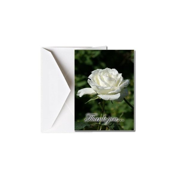 Funeral Memorial Service Thank You Cards with Envelopes (25 Count) FTKC1015 White Rose (Family Name Custom Printed - Enter Family Name)