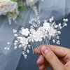 Foyte Crystal Wedding Hair Comb White Flower Headpiece Rhinestone Hair Piece Bride Pearl Hair Accessories for Women and Girls (silver)