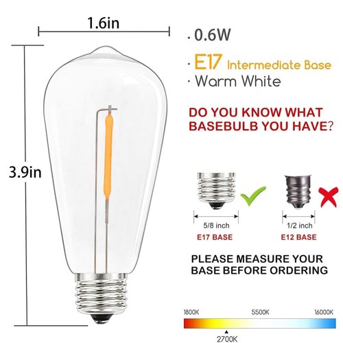 10 Pack LED Edison Light Bulbs, 0.6 Watt Shatterproof Dimmable Replacement Bulbs ST40 Clear Plastic Light Bulbs for Outdoor Patio String Lights, E17/C9 Intermediate Screw Base Bulb, Warm White