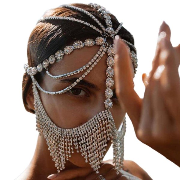 hunikmtgsiol Sparkly Crystal Headwear Tassel Rhinestones Head Chain for Belly Dance Masquerade Sparkly Mask Chain Luxury Hair Jewelry Masquerade mask Tassel Headwear