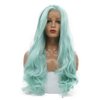 karissa Hair Green Wig Long Wavy Mint Lace Front Wigs Pastel Light Blue Synthetic Realistic Pre Plucked Hairline Glueless Heat Resistant Fiber Replacement Halloween Costume Cosplay Party 24 Inches