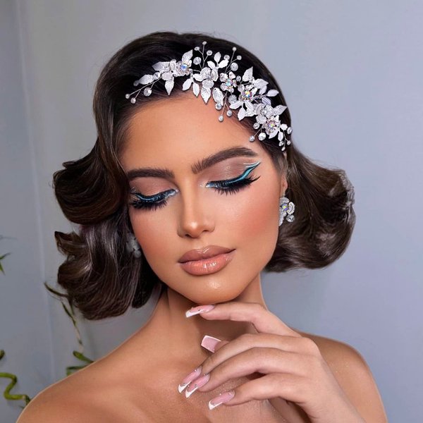 ULAPAN Rhinestone Bridal Headpiece with Combs for Wedding Headbands Bride Flowergirl Women Crystal Silver (Silver comb and earrings)