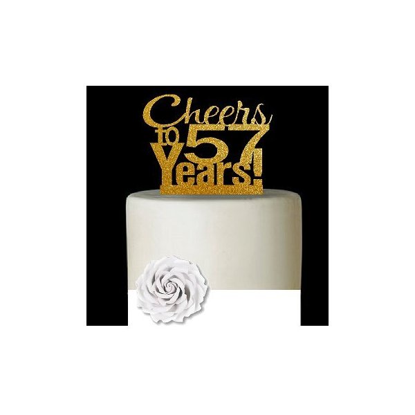CakeSupplyShop Item#057CTA - 57th Birthday / Anniversary Cheers Super Gold Glitter Sparkle Elegant Cake Decoration Topper