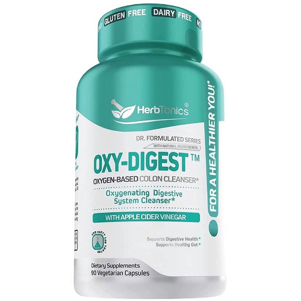 Herbtonics Oxygen Based Colon Cleanse and Detox Digestive System Formula | with Apple Cider Vinegar | 90 Vegan Pills Capsules for | Women and Men | Cleanser Supplement