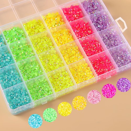 21000 Pcs Resin Flat Rhinestones Multi Size Colorful Jelly Rhinestones Resin 6 Colors AB Nail Gems for Nail Art, Cosmetics, Face Decoration, DIY Decoration 3/3/4/5mm