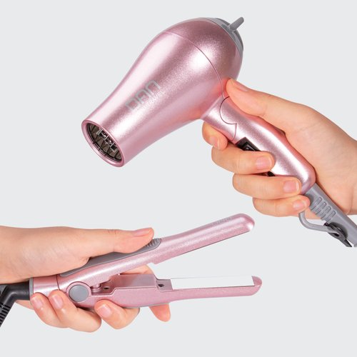 DAN Technology Flat Iron Blow Dryer Set, Small Flat Irons with Travel case, Concentrator Nozzle & EU Plug Adapter, Dual Voltage & Folding Handle, Pro Hair Dryer Set…