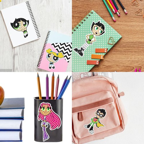SHOWERRING 5D DIY Diamond Art Stickers Kits for Kids,Cartoon Gem Digital Art Painting Stickers Mosaic Craft Kit (Cute Girl)