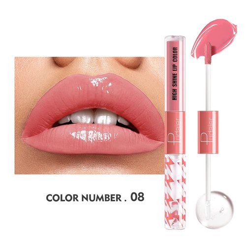 Marine Forest High Shine Lip Gloss with Clear Fixed Color Lip Oil, Up to 12 Hours Long Lasting Dual Ended Liquid Lipstick, Lightweight and Non Sticky, 0.1 Oz (08)