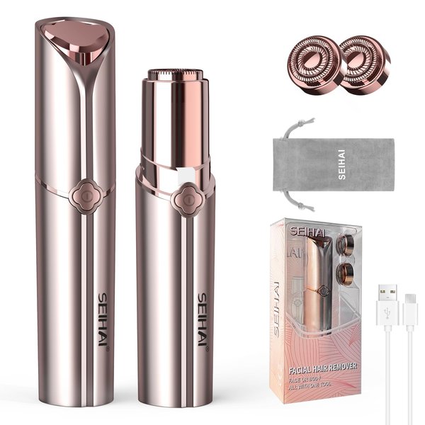 Facial Hair Removal for Women, SEIHAI Hair Removal Device(2023), Rechargeable Hair Remover for Women, Facial Hair Remover for Face, Upper Lip, Chin, Included 2 x Replacement Heads