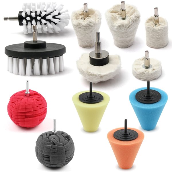 Medoon Polishing Pad Buffing Wheel Kit 12 Pack, Polishing Ball Buffing Wheel for Drill，For Car Care Metal Aluminum Stainless Steel Chrome Wood Plastic Ceramic Glass Woods Fabric Cotton Machine Jewelry