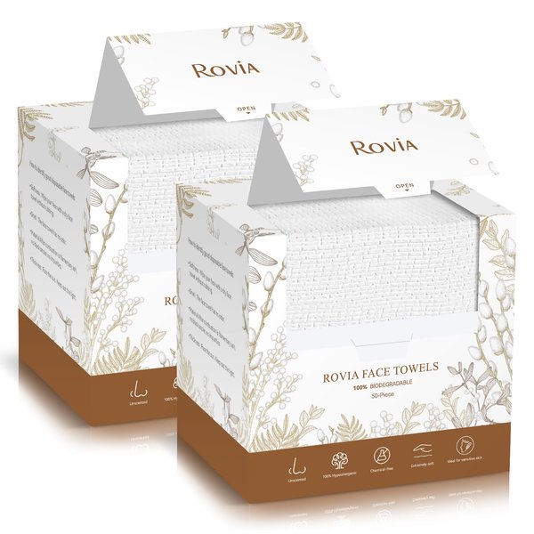 Rovia Face Towels, Disposable Face Towels, 10"×12" Softness Facial Towels, Makeup Remover Dry Wipes, Ultra Soft,Cooling Towels for Neck and Face,Face Towel XL (100-Piece, 2 Packs)