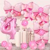 Pink Birthday Balloons, Bow Balloons Number 4 Balloons 40 Inch, 4 Balloon Number for Pink Birthday Decorations, 4th Birthday Decorations Girl