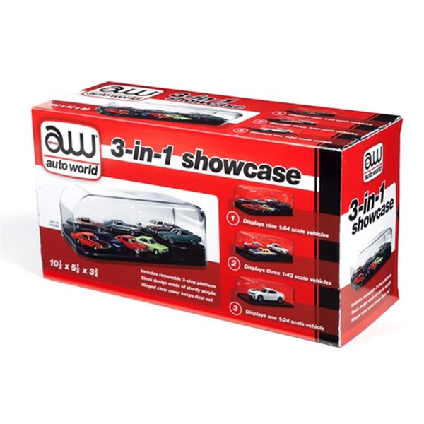 Auto World - 3 in 1 Display Case (Interchangeable Inserts) 10.5" x 5.5" x 3.75", 1:24 (AWDC004)