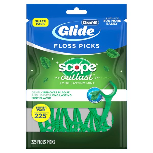 Oral-B Glide with Scope Outlast Dental Floss Picks, Mint, 225 Picks