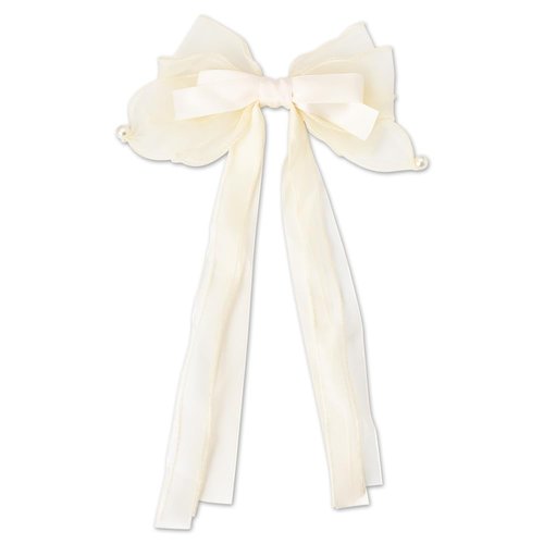 Bow Hair Clips with Long Tail Big Bow Hair Accessories for Women Bow Decor Bridal Hair Clip Pearl Bow Barrette Hair Clip Flower Girl Hair Bows for Wedding First Communion Hair Bows for Girl Ponytail