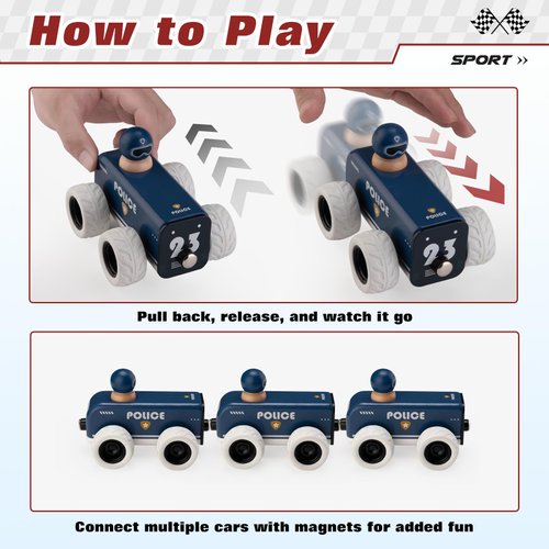 BTB Wooden Pull Back Car,Toy Police Car,Montessori Wooden Toy,Pullback Pull-Back Car,Wooden Vintage Retro Classic Toy Car,Wood Toy Cars,Wooden Race Car,Racing Car,Wooden Car,Toddler Boy Boys Toys