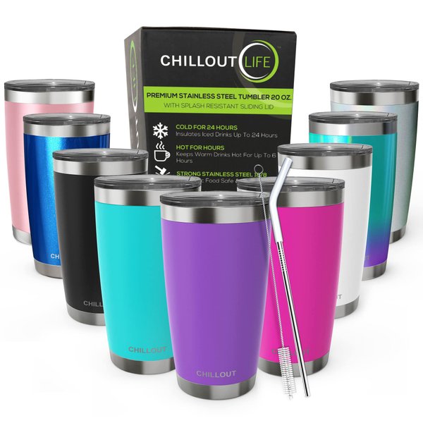 CHILLOUT LIFE 20 oz Stainless Steel Tumbler with Lid - Double Wall Vacuum Insulated Coffee Mug with Splash Proof Lid and Straw for Hot & Cold Drinks, Powder Coated Purple (1 Unit)