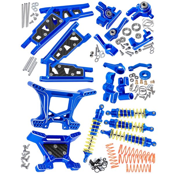 RCMYou Upgrades Part for 1/10 Rustler 4x4 (VXL),Alloy RC Shock Absorber,Suspension Arm,Caster Block,Steering Blocks,Rear Stub Axle Carriers,Steering Bellcranks,Shock Tower,Navy Blue