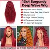 Amadaier Burgundy Lace Front Wigs Human Hair 13x4 99j Deep Wave Human Hair Wig 200% Density Red Color Deep Curly Lace Front Wigs Pre Plucked Virgin Human Hair Wigs(20Inch, Burgundy)