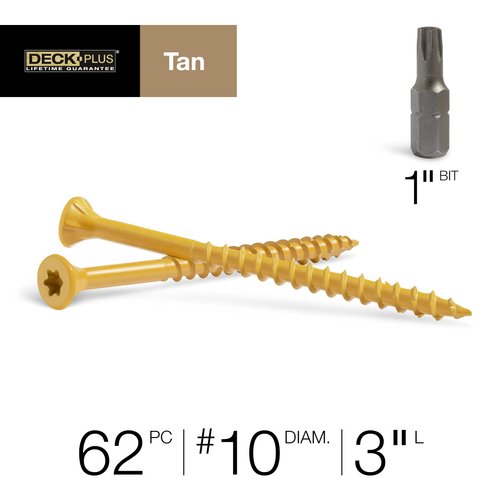 Deck Plus 48418 Wood Screws #10 x 3", Tan, 1lb Box