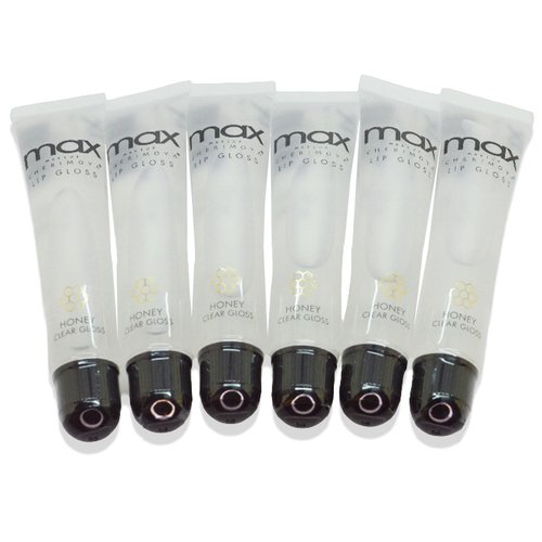 Max Makeup Cherimoya 6 Set of Honey Clear Jelly Ultra Shine Lip Gloss Polish lipstick & Zipper Bag, Beige