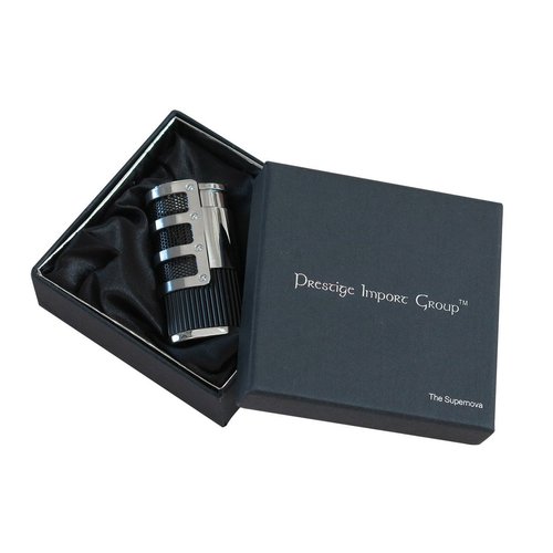 Prestige Import Group - Supernova Triple Jet Flame Torch Windproof Lighter with Punch Cutter Tool - Color: Chrome/Black