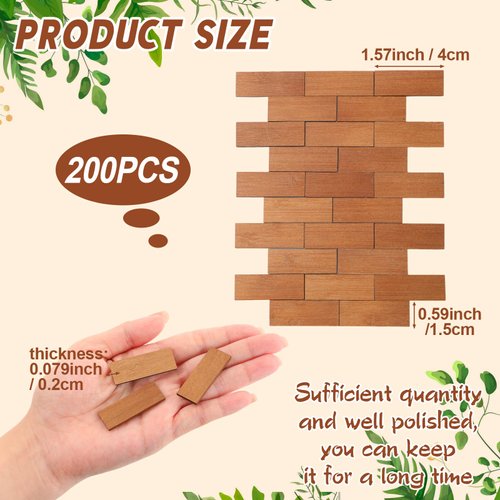 Sintuff 200 Pcs Miniature Dollhouse Flooring Mini Wooden Dollhouse Floor Boards 1 12 Scale Dollhouse Accessories Geometric Bamboo Doll House Furniture Wood Floor Board for Model Decor (Pale Brown)