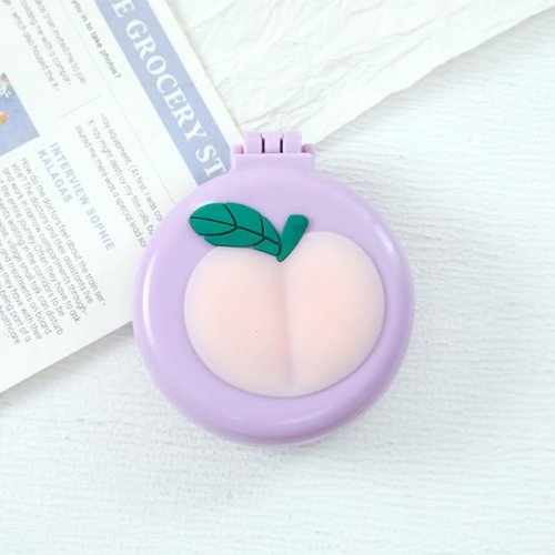 Peaches Mini Hair Brush for Purse, Pocket Hair Brush with Mirror for Girls, Cute Portable Foldable Travel Mirror Hair Brushes Round Hair Comb Compact Massage Comb, Hair Brushes (2H978)