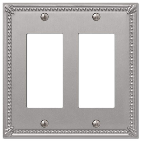 Amerelle 74RRBN Imperial Bead Wallplate, 2 Rocker, Cast Metal, Brushed Nickel, 1-Pack