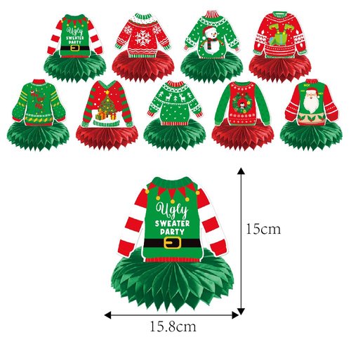 Christmas Honeycomb Centerpieces, Christmas Sweater Table Centerpieces, Ugly Christmas Sweater Party Decorations, Winter Holiday Party Supplies, Christmas Party Decorations, 9Pcs