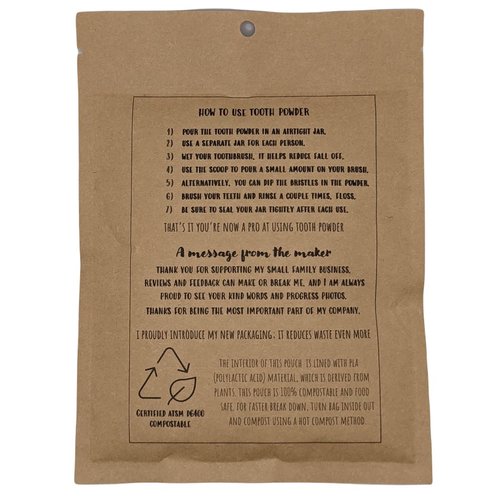 Zero Waste Regular Formula Organic Vegan Fluoride Free Remineralizing Tooth Powder - Ships Without Any Plastic Packaging