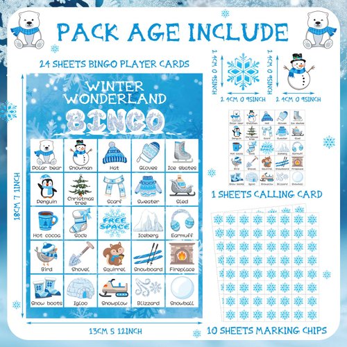 Liliful 35 Pcs Winter Bingo Games Christmas Bingo for Adult Boy Girl 24 Players Winter Wonderland Card Game Set Christmas Party Games for Teens School Family Winter Holiday Christmas Party Games Favor