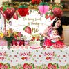 Strawberry First Birthday Party Decoration Pack for Girls Sweet One Shortcake Party Supplies 84 Pcs (Backdrop, Tablecloth, Banner, Crown, Cupcake Toppers, Honeycomb Decor, Balloons) (Sweet One)