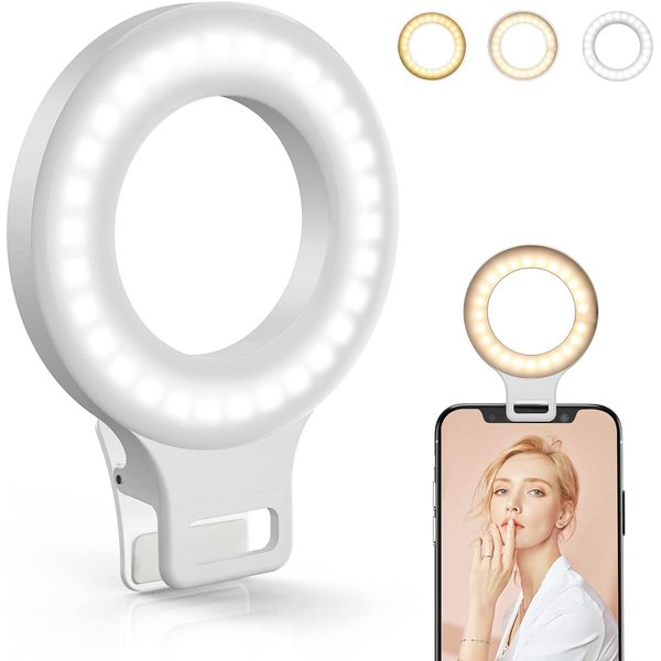 Clip on Ring Light, Kimwood Rechargeable 60 LED Selfie Ring Light for Phone, Laptop, Tablet (3 Models, 5 Level Brightness)