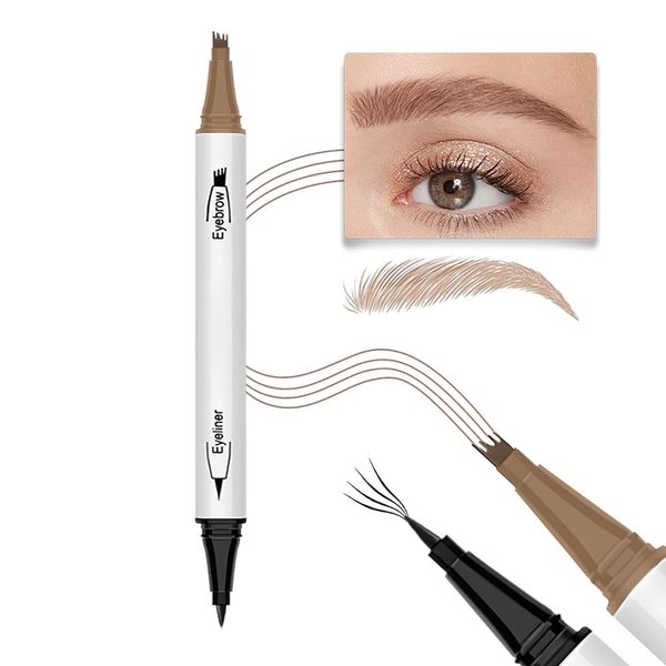 4 Claws Tip Microblade Eyebrow Pen,24h Long Lasting Waterproof Smudge Proof with Micro-Fork Tip Eyebrow Pencil,Makeup Eye Brow Contouring Pen Creates Natural Looking Brows Effortlessly - light brown