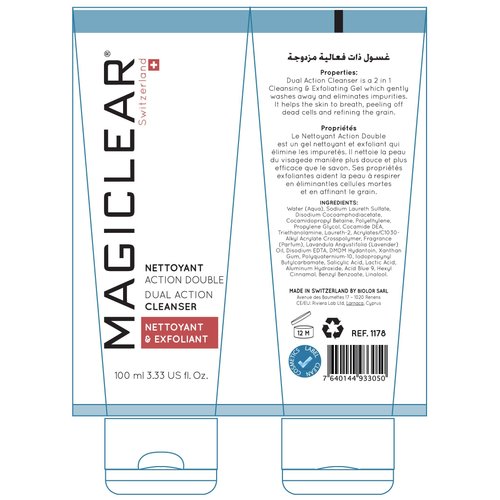 Luxury Face exfoliator Clean face wash Cleancer Dual action deep face wash - daily oil free face cleancer and facial scrub. Best Swiss brand Magiclear 100ml