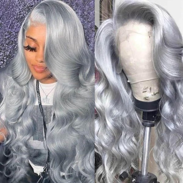 Mscathy Grey Body Wave Lace Front Wigs Human Hair Pre Plucked 180 Density Grey Human Hair 13×4 Front Wigs Glueless Silver Lace Front Wigs for Women (20 Inch, Grey body wave)