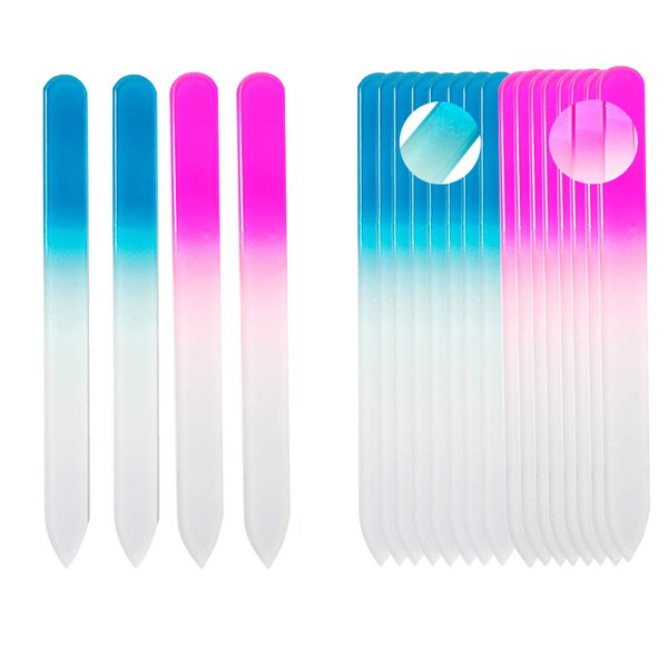 SIUSIO 20 pack Professional Czech Crystal Glass Nail Files Buffer Manicure Tools Kit Set Gradient Rainbow Color for Nail polishing - The Best Emory Boards for Fingernail & Toenail Care (Pink&Blue)