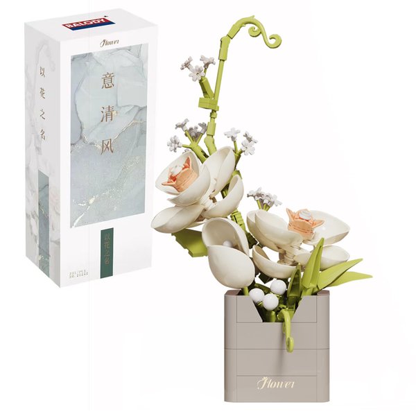 RIESEK Artificial Flower Bouquet Building Set for Adult,Mini Plant Bonsai Tree Friend Set for Girl,Botanical Collection Gift for Kids,Orchid Building Blocks Birthday Gift for Mom Women Wife Girlfriend
