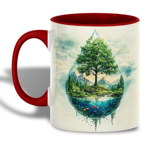 ANOVRA Earth Day Ceramic Mug - Water Drop and Tree Coffee Cup - Eco Friendly Nature Art - Sustainable Design for Environmental Awareness and Conservation, 11oz