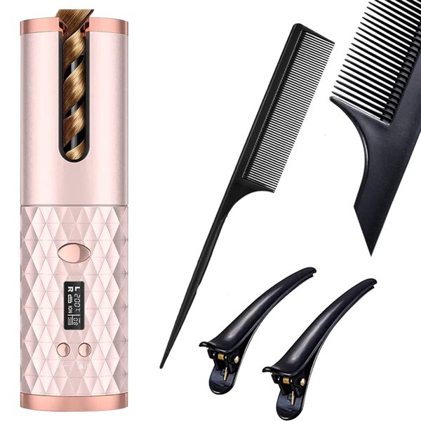 Portable Automatic Hair Curler | Wireless Ceramic Curling Iron | Cordless Self Curling Wand ● Adjustable Temperature ● Anti-Tangle ● Fast USB Recharge ● Travel Friendly