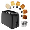 OVENTE Electric 2 Slice Toaster Machine with 6-Shade Toast Settings, 700W Power, Removable Crumb Tray and Compact Design Perfect for Toasting Bread, Bagels, Waffles and Puff Pastry, Black TP2210B