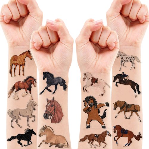 Horse Temporary Tattoos for Kids Birthday Party Supplies Favors 96PCS Tattoos Stickers Super Cute Gifts Party Decorations Girls Boys Classroom School Prizes Themed