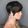 HOTKIS Pixie Wigs for Blakc Women Short Human Hair Wigs Short Brown Pixie Cut Wig Human Hair Short Wigs Human Hair with Bangs Straight Pixie Wig Highlight 1B/30#