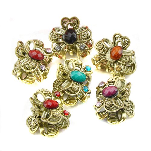 12PCS Mini Jaw Clips Vintage Chic Metal Alloy Rhinestone Fancy Hair Claw Pins for Women Lady Girls (Style B#)