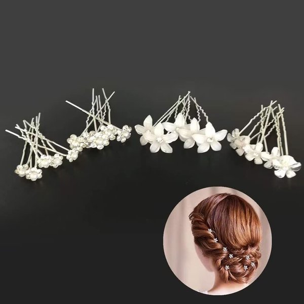 20Pcs Wedding Hair Pins Bridal Hair Pins U Shaped Diamond Hair Pins Crystal Flower Shape Hairpin, White Diamond Rose Hairpin for Women Girls, Wedding, Ball